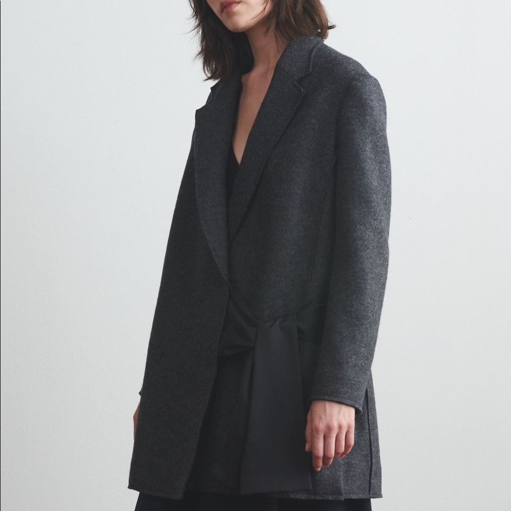 Thakoon Charcoal Virgin Wool Wrap Tie Jacket Coat M